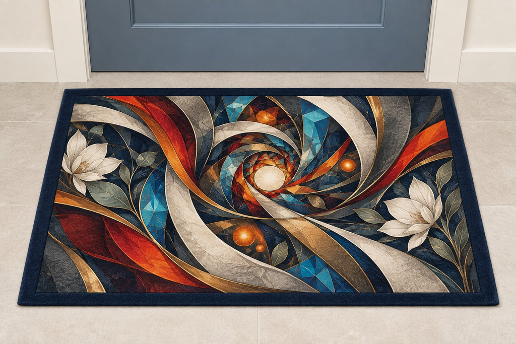 Emberline Rescue Atrium Welcome Mat with dimensional printed themed artwork; representative AI-generated mockup.