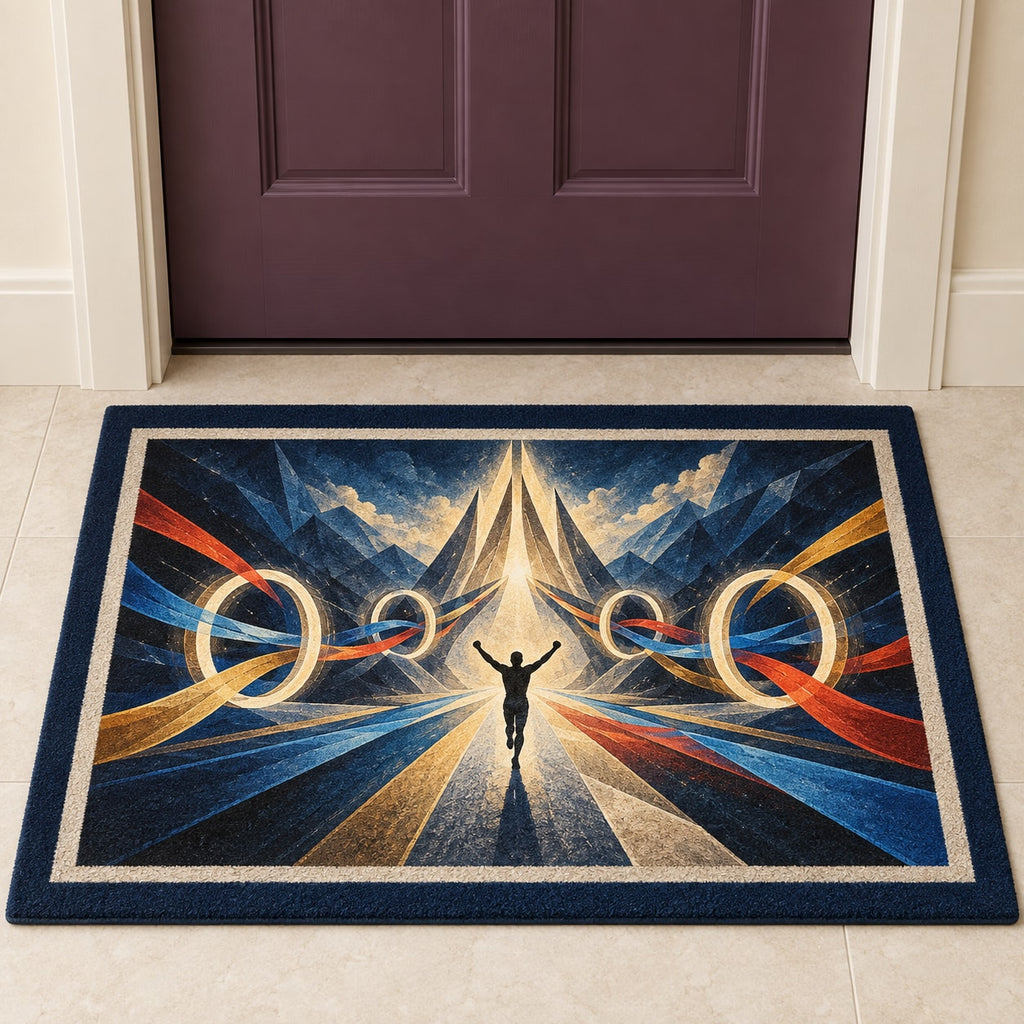 Cadence Crown Convergence Welcome Mat with dimensional printed themed artwork; representative AI-generated mockup.