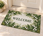 Lily of the Valley Welcome Mat with dimensional printed themed artwork; representative AI-generated mockup.