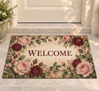 Rose Herbarium Welcome Mat with dimensional printed themed artwork; representative AI-generated mockup.