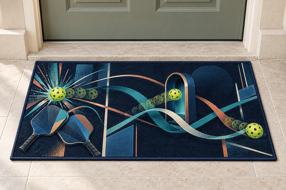 Midnight Dink Detour Welcome Mat with dimensional printed themed artwork; representative AI-generated mockup.
