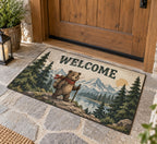 Mountain Bear Adventure Welcome Mat with dimensional printed themed artwork; representative AI-generated mockup.