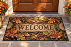 Acorns and Oak Leaves Welcome Mat with dimensional printed themed artwork; representative AI-generated mockup.