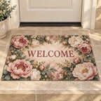 Peony Bouquet Welcome Mat with dimensional printed themed artwork; representative AI-generated mockup.