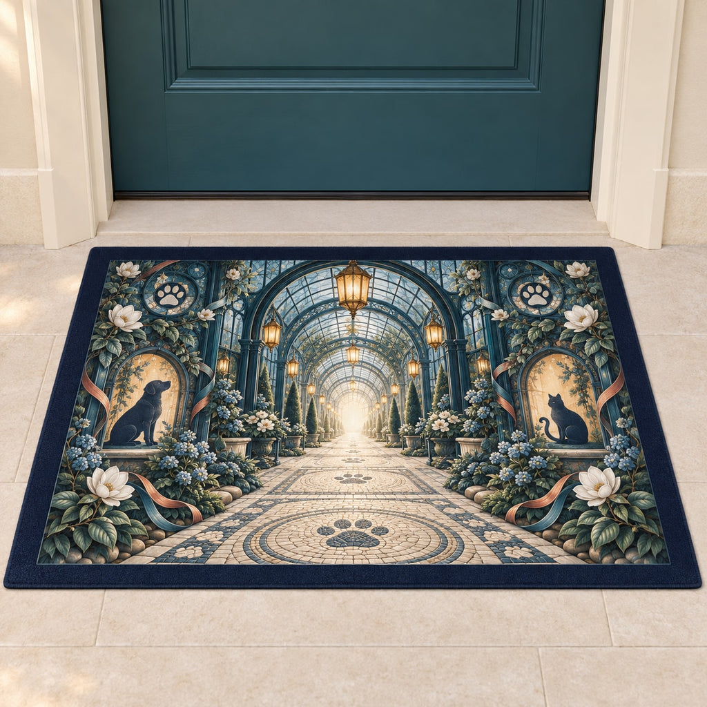 Vet Tech Lantern Conservatory Welcome Mat with dimensional printed themed artwork; representative AI-generated mockup.