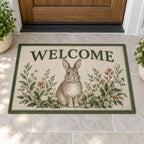 House Rabbit Companion Welcome Mat with dimensional printed themed artwork; representative AI-generated mockup.