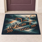 Switchback Ember Traverse Welcome Mat with dimensional printed themed artwork; representative AI-generated mockup.