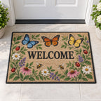 Garden Insect Counting Welcome Mat with dimensional printed themed artwork; representative AI-generated mockup.