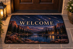Meteor Shower Welcome Mat with dimensional printed themed artwork; representative AI-generated mockup.