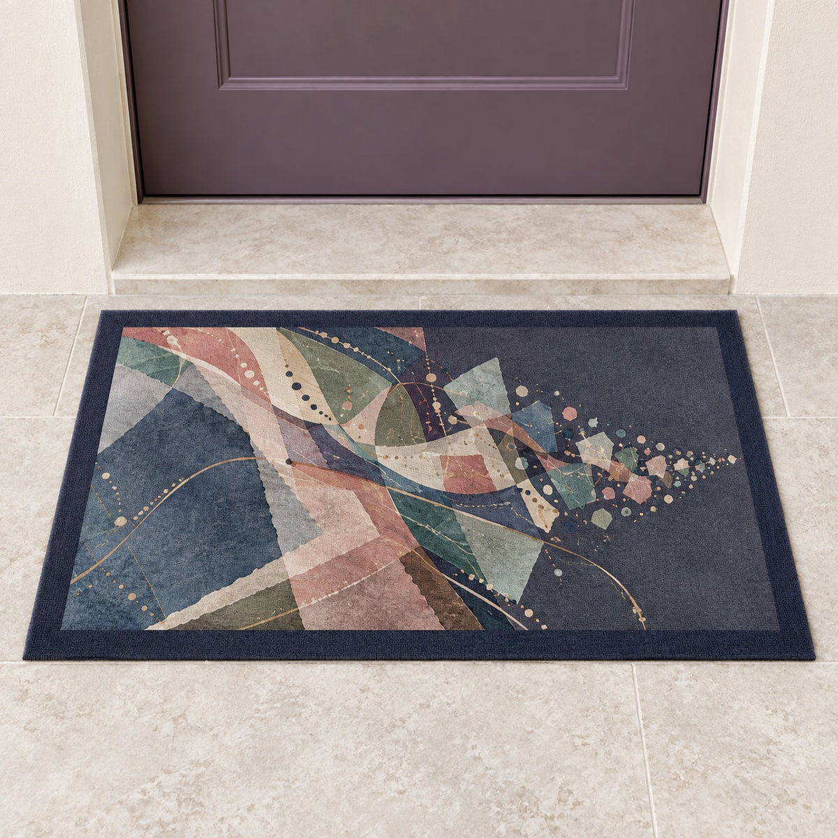 Keepsake Vellum Parallax Welcome Mat with dimensional printed themed artwork; representative AI-generated mockup.
