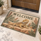 Bearded Dragon Companion Welcome Mat with dimensional printed themed artwork; representative AI-generated mockup.