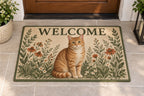 Orange Tabby Cat Companion Welcome Mat with dimensional printed themed artwork; representative AI-generated mockup.