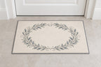 Silver Anniversary Olive Halo Welcome Mat with dimensional printed themed artwork; representative AI-generated mockup.