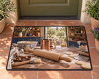 Family Baking Tools Welcome Mat with dimensional printed themed artwork; representative AI-generated mockup.