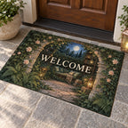 Secret Garden Library Welcome Mat with dimensional printed themed artwork; representative AI-generated mockup.