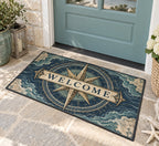Nautical Compass Welcome Mat with dimensional printed themed artwork; representative AI-generated mockup.