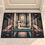 Coreline Carriage Lattice Welcome Mat with dimensional printed themed artwork; representative AI-generated mockup.