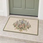 Vintage Garden Cameo Welcome Mat with dimensional printed themed artwork; representative AI-generated mockup.