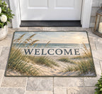 Coastal Dune Grass Welcome Mat with dimensional printed themed artwork; representative AI-generated mockup.