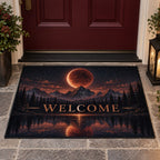 Lunar Eclipse Welcome Mat with dimensional printed themed artwork; representative AI-generated mockup.