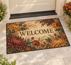 Chrysanthemum Autumn Garden Welcome Mat with dimensional printed themed artwork; representative AI-generated mockup.
