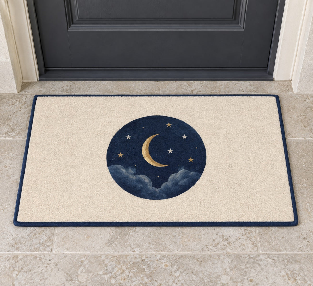 Celestial Wedding Night Welcome Mat with dimensional printed themed artwork; representative AI-generated mockup.