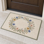 Wildflower Wedding Garden Welcome Mat with dimensional printed themed artwork; representative AI-generated mockup.