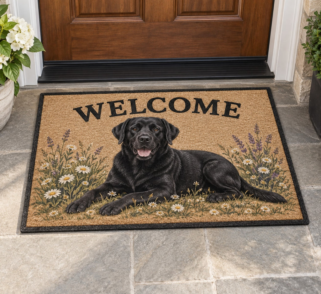 Labrador Retriever Welcome Mat with dimensional printed themed artwork; representative AI-generated mockup.