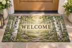 Birch Grove Welcome Mat with dimensional printed themed artwork; representative AI-generated mockup.