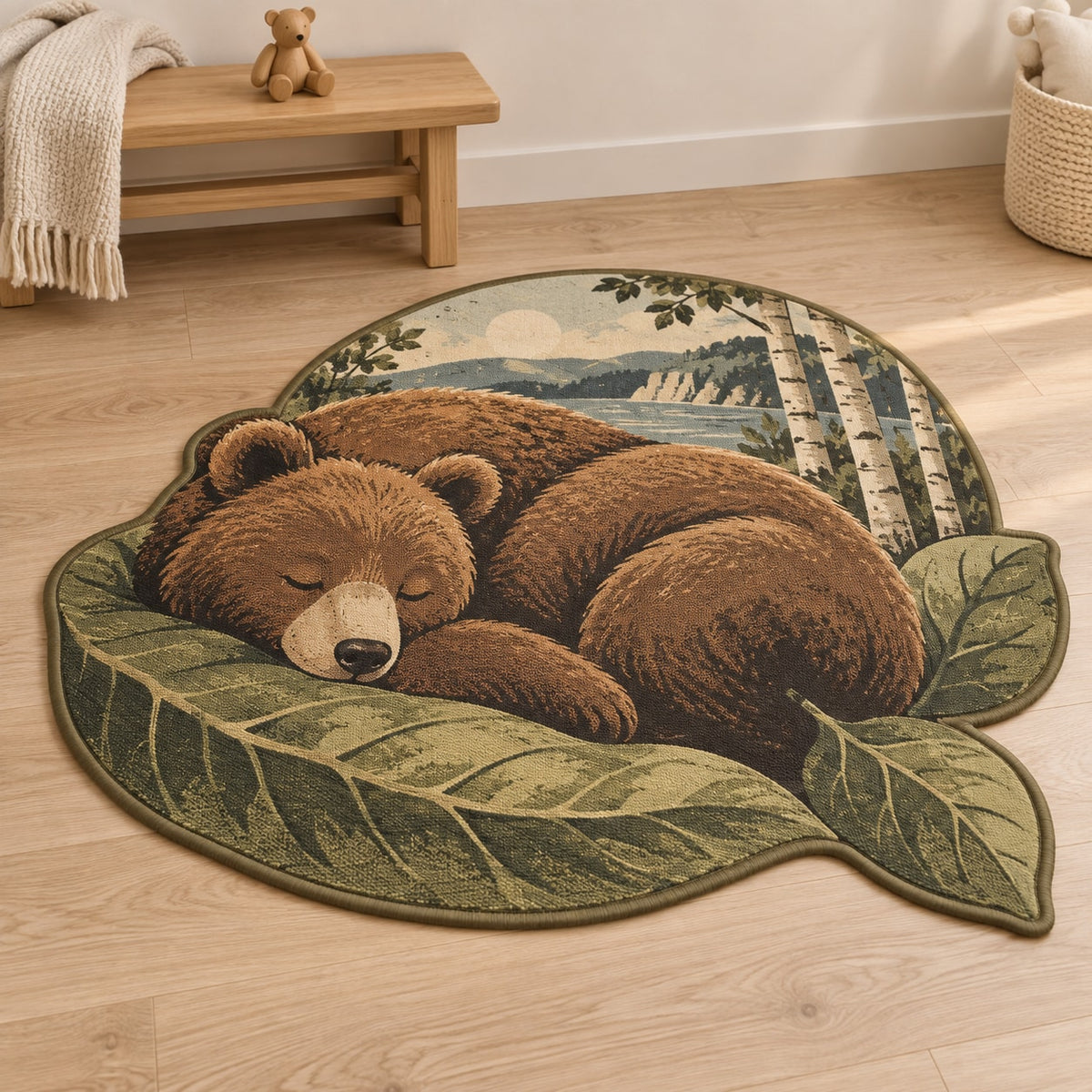 Sleeping Bear Leaves Custom Shape Mat with dimensional printed themed artwork; representative AI-generated mockup.