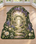 Retirement Garden Portal Custom Shape Mat with dimensional printed themed artwork; representative AI-generated mockup.