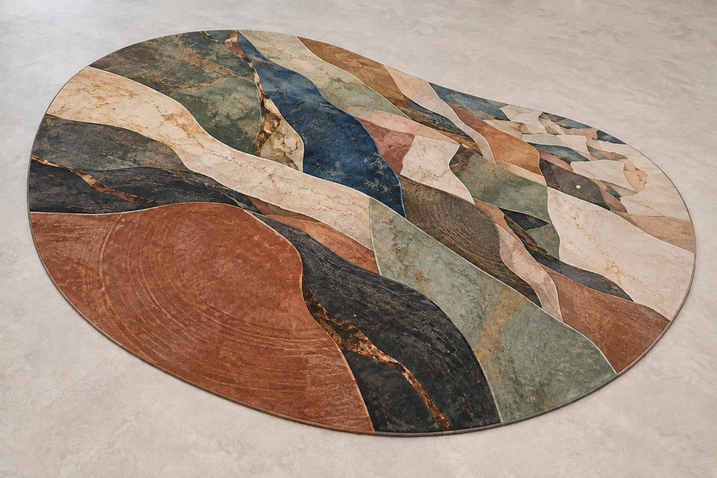 Clayfire Stratafall Custom Shape Mat with dimensional printed themed artwork; representative AI-generated mockup.
