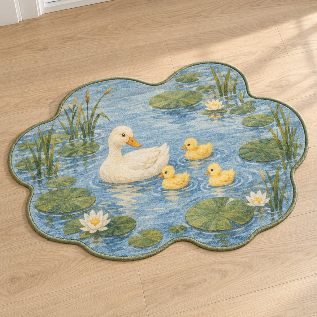 Duck Pond Friends Custom Shape Mat with dimensional printed themed artwork; representative AI-generated mockup.