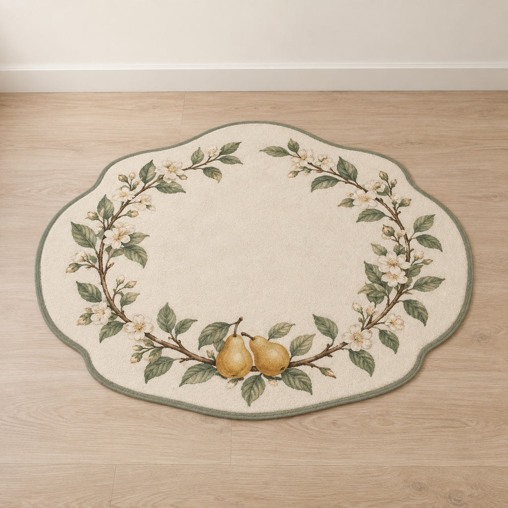 Orchard Wedding Wreath Custom Shape Mat with dimensional printed themed artwork; representative AI-generated mockup.