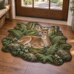 Deer and Ferns Custom Shape Mat with dimensional printed themed artwork; representative AI-generated mockup.
