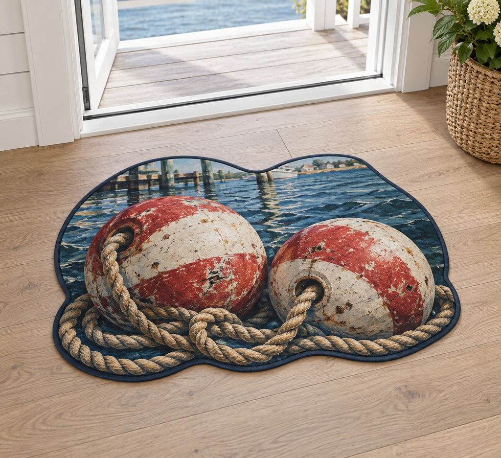 Buoy and Rope Custom Shape Mat with dimensional printed themed artwork; representative AI-generated mockup.