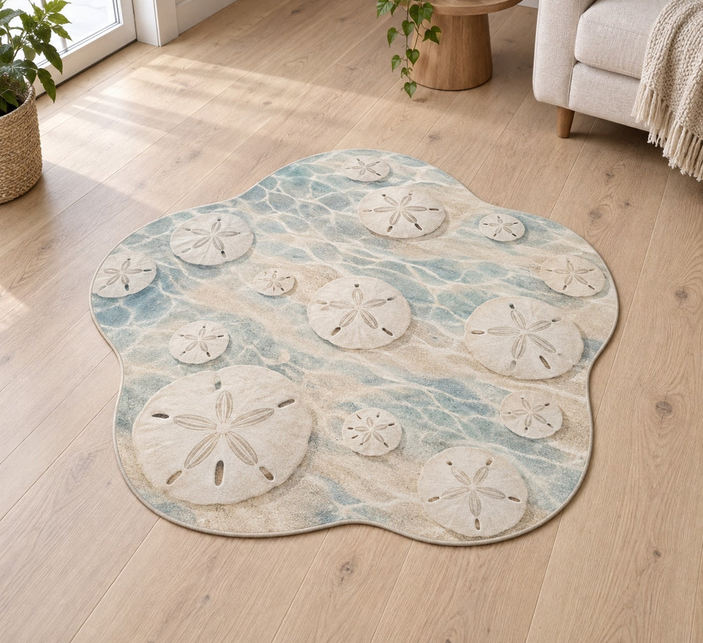 Sand Dollar Pattern Custom Shape Mat with dimensional printed themed artwork; representative AI-generated mockup.