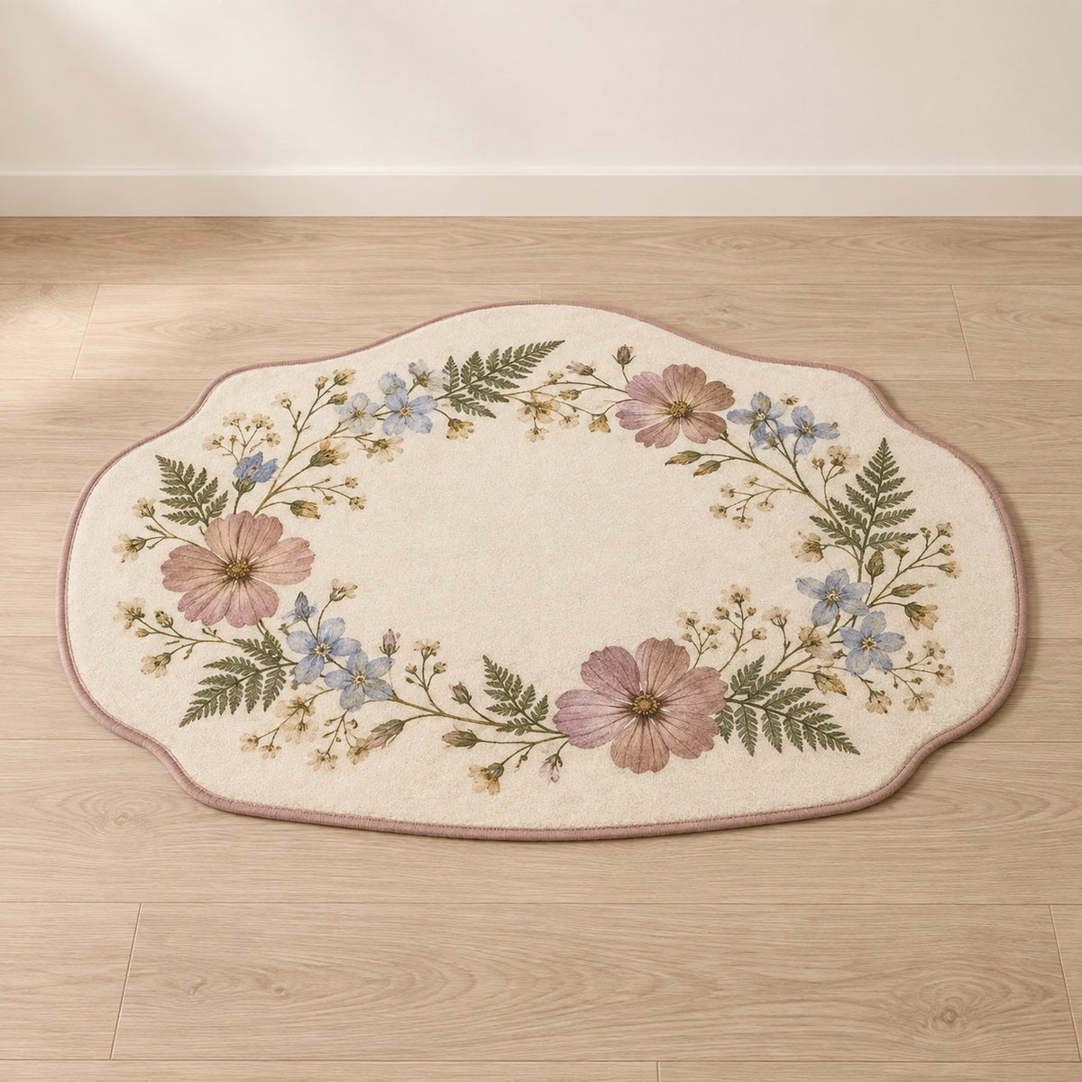 Pressed Flower Wedding Wreath Custom Shape Mat with dimensional printed themed artwork; representative AI-generated mockup.