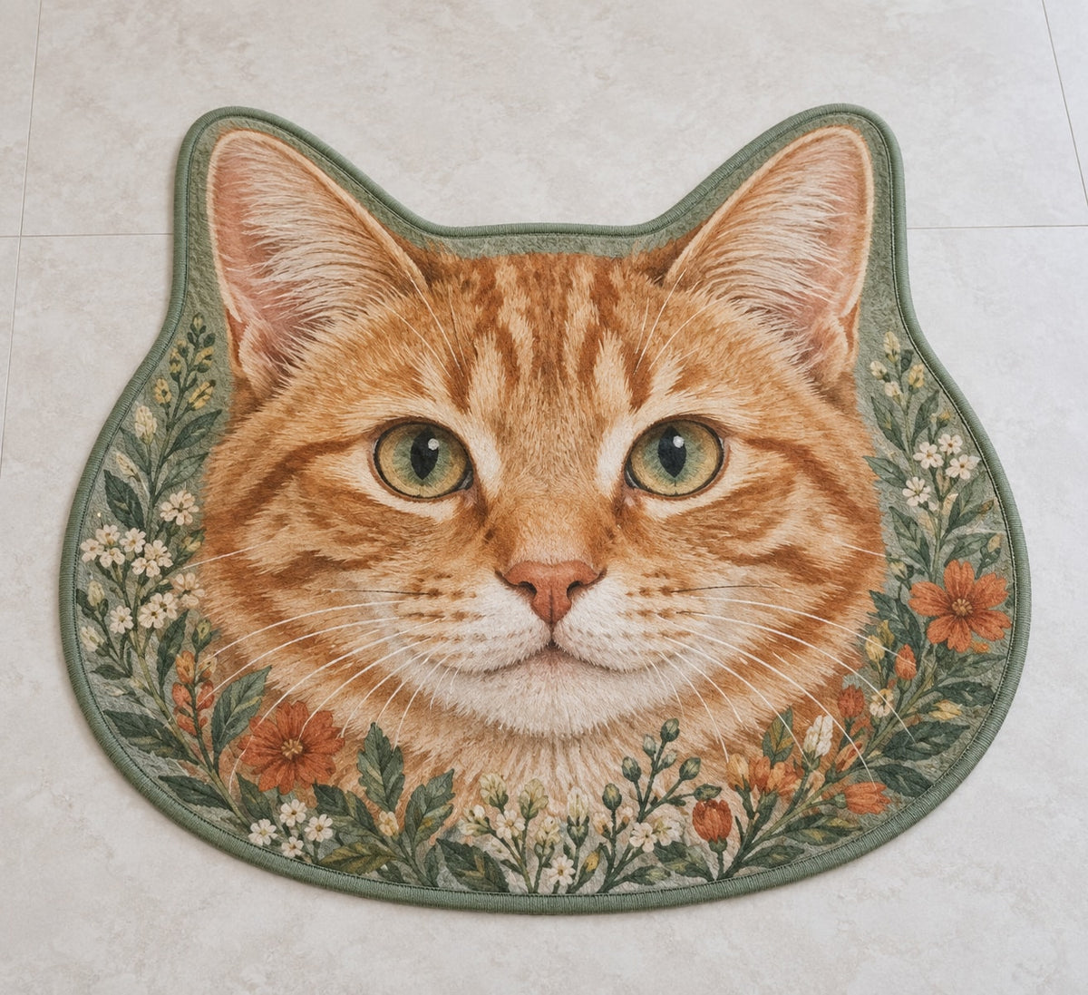 Orange Tabby Cat Companion Custom Shape Mat with dimensional printed themed artwork; representative AI-generated mockup.