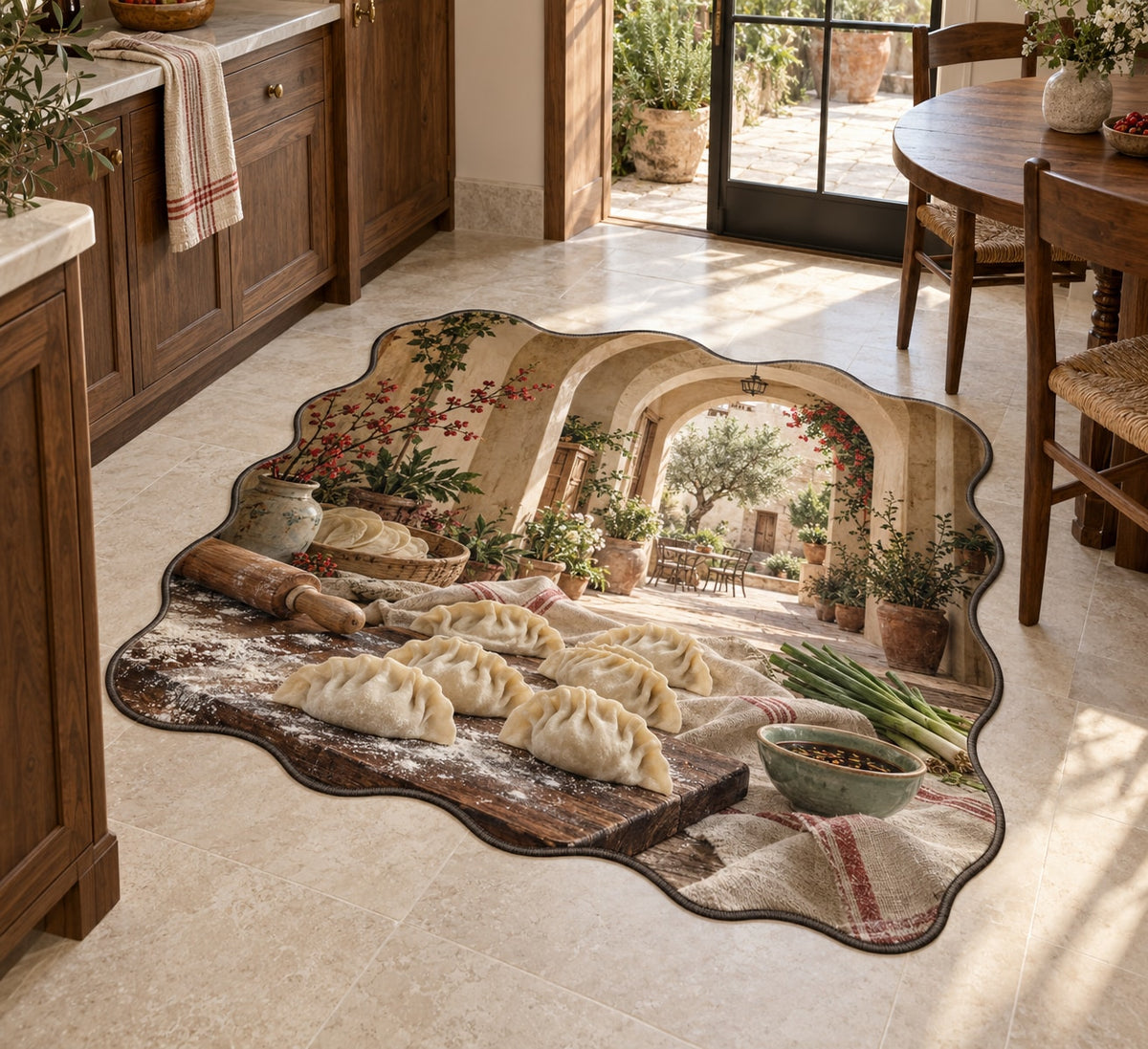 Dumpling Making Custom Shape Mat with dimensional printed themed artwork; representative AI-generated mockup.