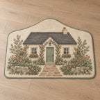 Cottage Garden House Portrait Custom Shape Mat with dimensional printed themed artwork; representative AI-generated mockup.