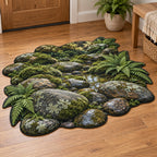 Moss and Stones Custom Shape Mat with dimensional printed themed artwork; representative AI-generated mockup.