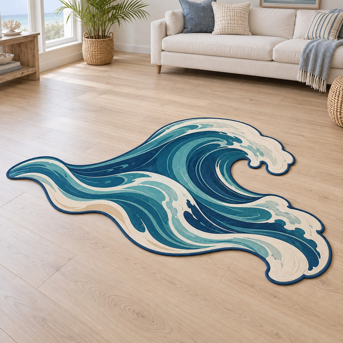 Ocean Wave Linework Custom Shape Mat with dimensional printed themed artwork; representative AI-generated mockup.
