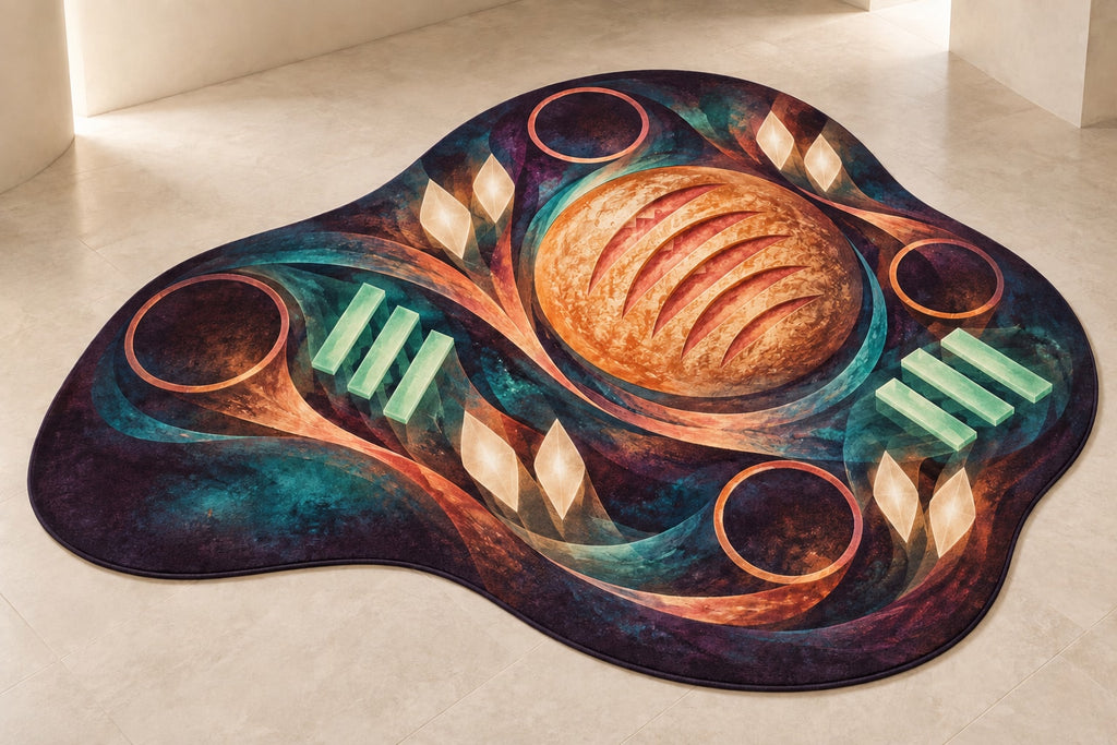 Crumb Lantern Fermentation Custom Shape Mat with dimensional printed themed artwork; representative AI-generated mockup.