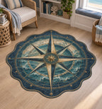 Nautical Compass Custom Shape Mat with dimensional printed themed artwork; representative AI-generated mockup.