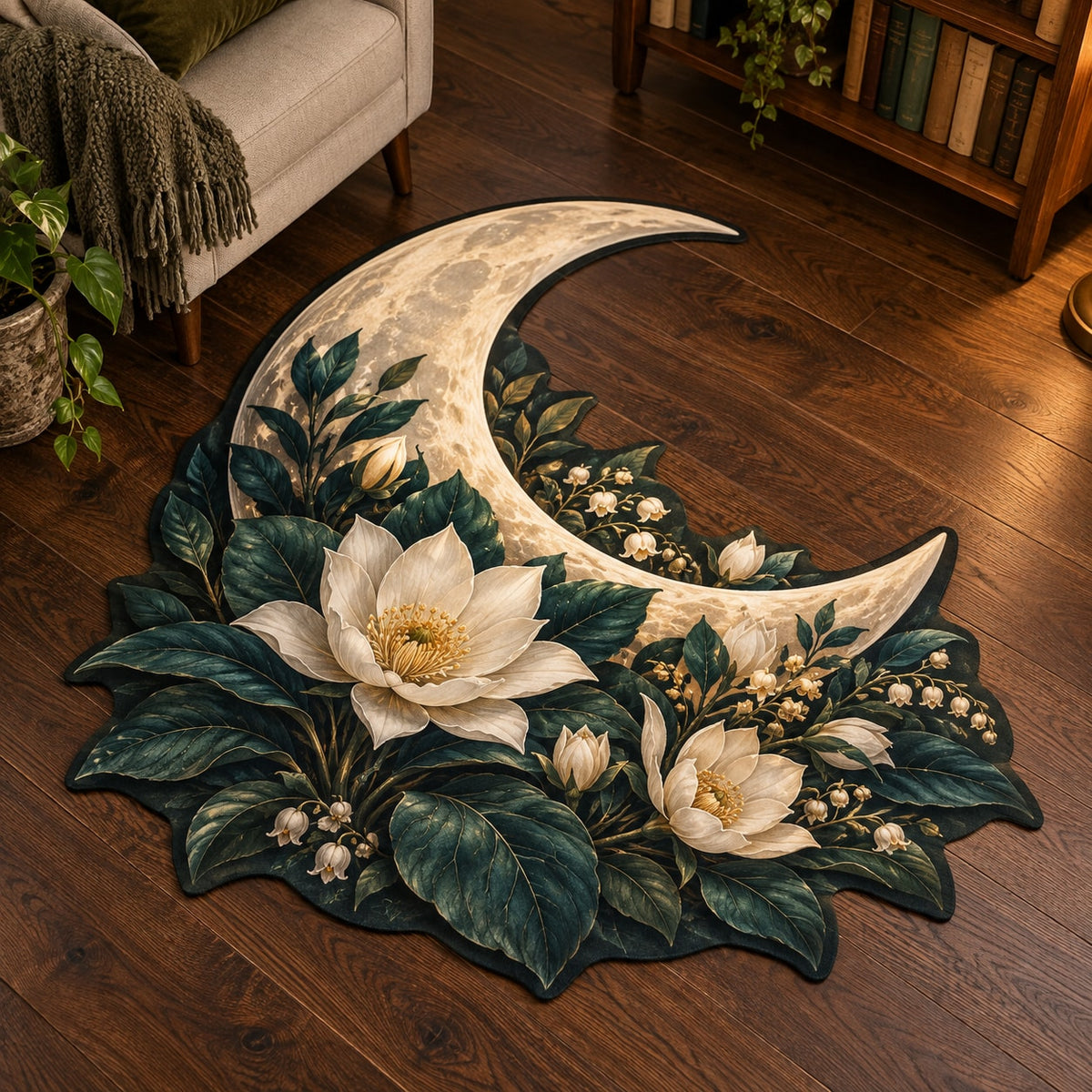 Celestial Botanical Garden Custom Shape Mat with dimensional printed themed artwork; representative AI-generated mockup.