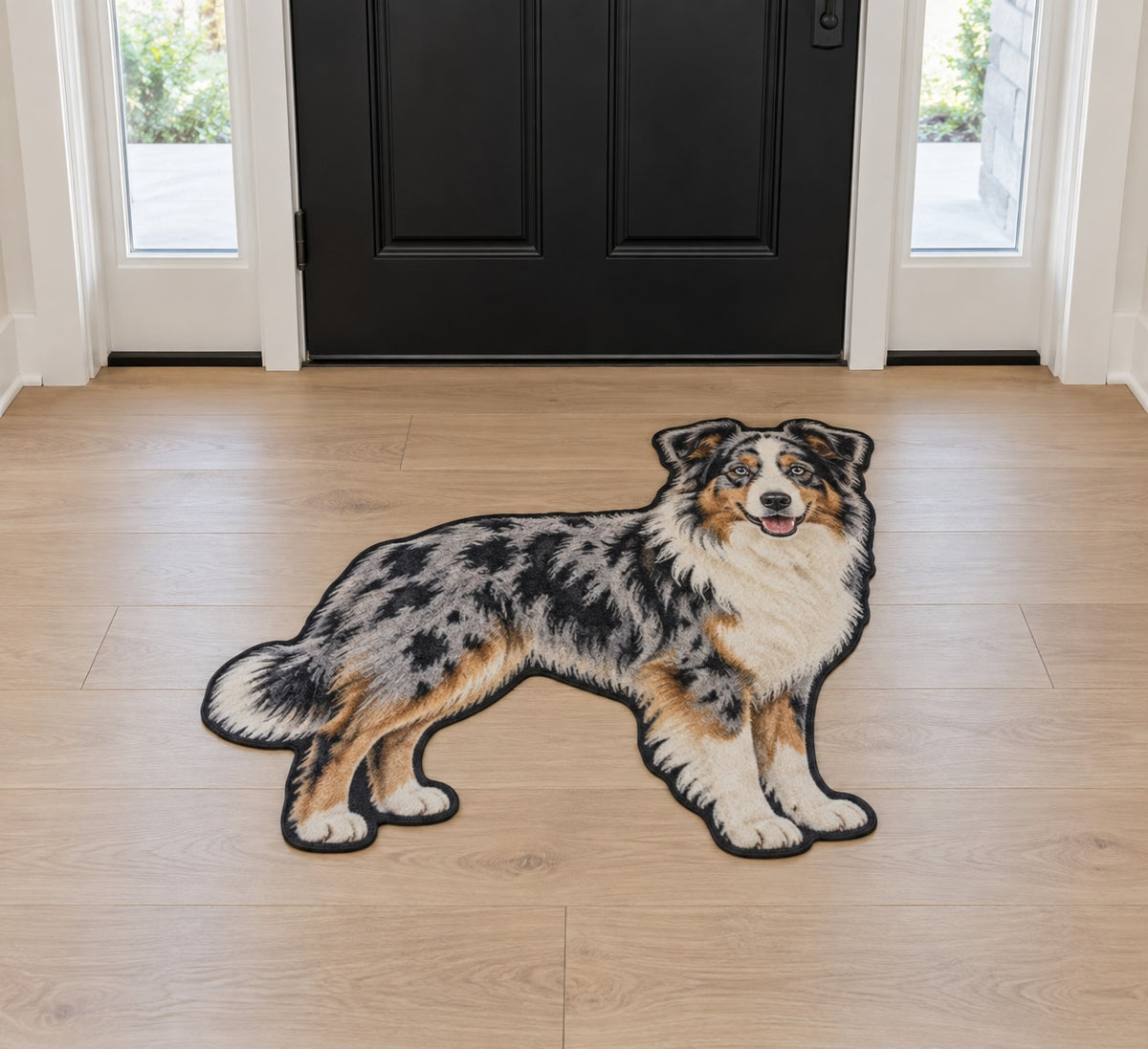 Australian Shepherd Custom Shape Mat with dimensional printed themed artwork; representative AI-generated mockup.