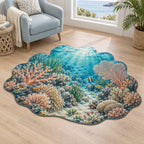 Coral Reef Custom Shape Mat with dimensional printed themed artwork; representative AI-generated mockup.