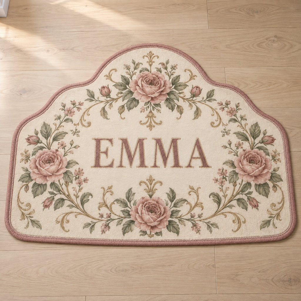 Single Name Birth Flower Custom Shape Mat with dimensional printed themed artwork; representative AI-generated mockup.