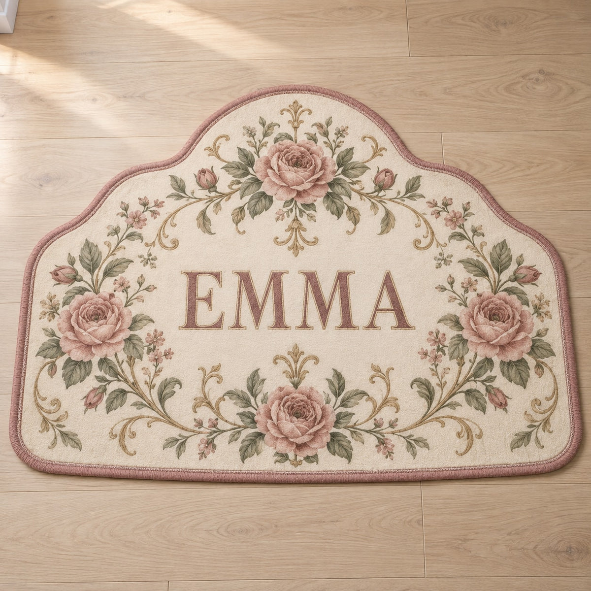 Single Name Birth Flower Custom Shape Mat with dimensional printed themed artwork; representative AI-generated mockup.